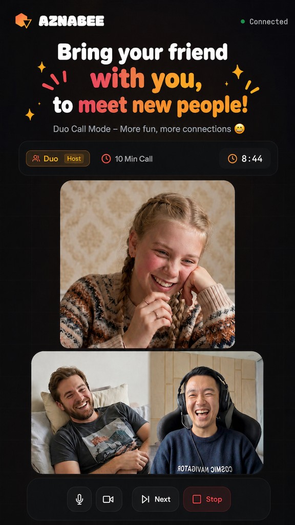 Aznabee Duo Call Mode - bring a friend to meet strangers together