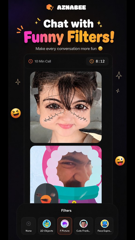 Aznabee app with AR funny filters during video chat